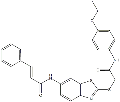 N-(2-{[2-(4-ethoxyanilino)-2-oxoethyl]sulfanyl}-1,3-benzothiazol-6-yl)-3-phenylacrylamide Struktur