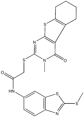 2-[(3-methyl-4-oxo-3,4,5,6,7,8-hexahydro[1]benzothieno[2,3-d]pyrimidin-2-yl)sulfanyl]-N-[2-(methylsulfanyl)-1,3-benzothiazol-6-yl]acetamide Struktur