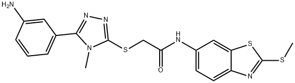 2-{[5-(3-aminophenyl)-4-methyl-4H-1,2,4-triazol-3-yl]sulfanyl}-N-[2-(methylsulfanyl)-1,3-benzothiazol-6-yl]acetamide Struktur