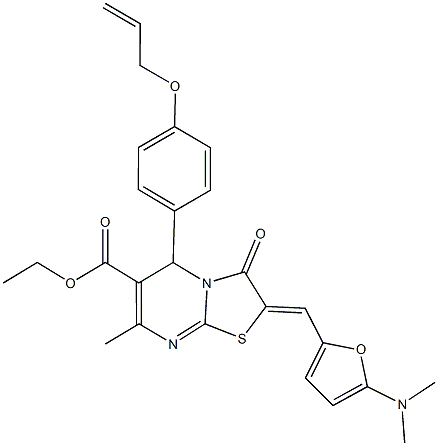 ethyl 5-[4-(allyloxy)phenyl]-2-{[5-(dimethylamino)-2-furyl]methylene}-7-methyl-3-oxo-2,3-dihydro-5H-[1,3]thiazolo[3,2-a]pyrimidine-6-carboxylate Struktur