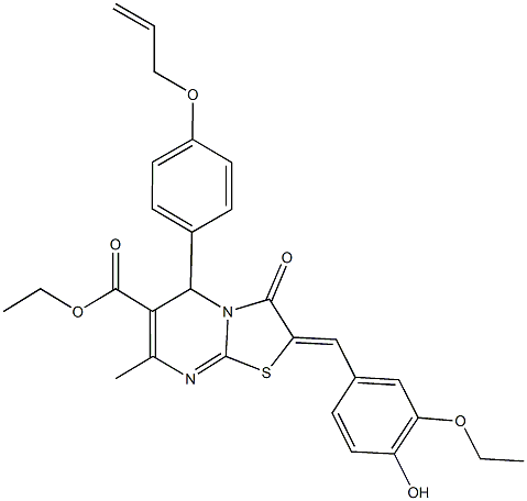 ethyl 5-[4-(allyloxy)phenyl]-2-(3-ethoxy-4-hydroxybenzylidene)-7-methyl-3-oxo-2,3-dihydro-5H-[1,3]thiazolo[3,2-a]pyrimidine-6-carboxylate Struktur