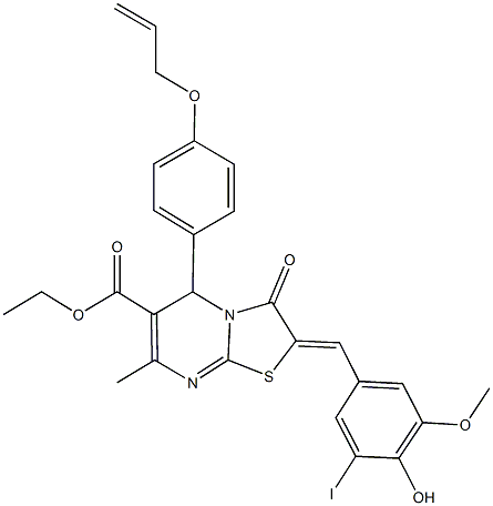 ethyl 5-[4-(allyloxy)phenyl]-2-(4-hydroxy-3-iodo-5-methoxybenzylidene)-7-methyl-3-oxo-2,3-dihydro-5H-[1,3]thiazolo[3,2-a]pyrimidine-6-carboxylate Struktur