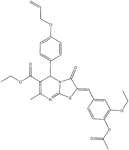 ethyl 2-[4-(acetyloxy)-3-ethoxybenzylidene]-5-[4-(allyloxy)phenyl]-7-methyl-3-oxo-2,3-dihydro-5H-[1,3]thiazolo[3,2-a]pyrimidine-6-carboxylate Struktur