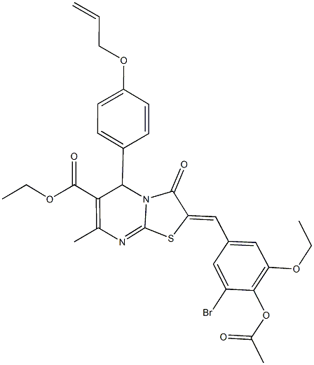 ethyl 2-[4-(acetyloxy)-3-bromo-5-ethoxybenzylidene]-5-[4-(allyloxy)phenyl]-7-methyl-3-oxo-2,3-dihydro-5H-[1,3]thiazolo[3,2-a]pyrimidine-6-carboxylate Struktur