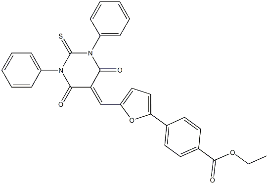 ethyl 4-{5-[(4,6-dioxo-1,3-diphenyl-2-thioxotetrahydro-5(2H)-pyrimidinylidene)methyl]-2-furyl}benzoate Struktur