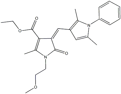 ethyl 4-[(2,5-dimethyl-1-phenyl-1H-pyrrol-3-yl)methylene]-1-(2-methoxyethyl)-2-methyl-5-oxo-4,5-dihydro-1H-pyrrole-3-carboxylate Struktur