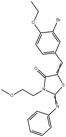 5-(3-bromo-4-ethoxybenzylidene)-3-(2-methoxyethyl)-2-(phenylimino)-1,3-thiazolidin-4-one Struktur