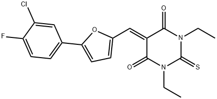 5-{[5-(3-chloro-4-fluorophenyl)-2-furyl]methylene}-1,3-diethyl-2-thioxodihydro-4,6(1H,5H)-pyrimidinedione Struktur