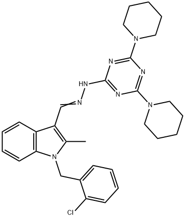 1-(2-chlorobenzyl)-2-methyl-1H-indole-3-carbaldehyde (4,6-dipiperidin-1-yl-1,3,5-triazin-2-yl)hydrazone Struktur