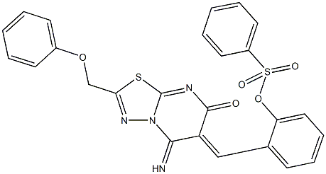 2-[(5-imino-7-oxo-2-(phenoxymethyl)-5H-[1,3,4]thiadiazolo[3,2-a]pyrimidin-6(7H)-ylidene)methyl]phenyl benzenesulfonate Struktur