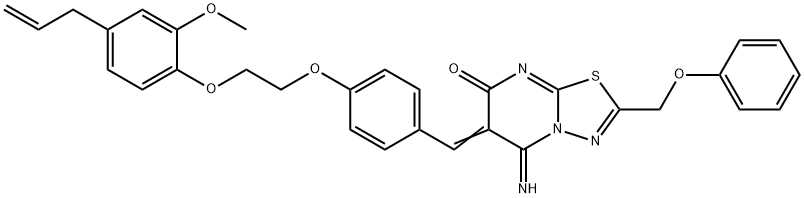 6-{4-[2-(4-allyl-2-methoxyphenoxy)ethoxy]benzylidene}-5-imino-2-(phenoxymethyl)-5,6-dihydro-7H-[1,3,4]thiadiazolo[3,2-a]pyrimidin-7-one Struktur