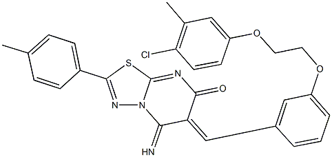 6-{3-[2-(4-chloro-3-methylphenoxy)ethoxy]benzylidene}-5-imino-2-(4-methylphenyl)-5,6-dihydro-7H-[1,3,4]thiadiazolo[3,2-a]pyrimidin-7-one Struktur