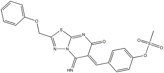 4-[(5-imino-7-oxo-2-(phenoxymethyl)-5H-[1,3,4]thiadiazolo[3,2-a]pyrimidin-6(7H)-ylidene)methyl]phenyl methanesulfonate Struktur