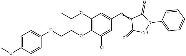 4-{3-chloro-5-ethoxy-4-[2-(4-methoxyphenoxy)ethoxy]benzylidene}-1-phenyl-3,5-pyrazolidinedione Struktur