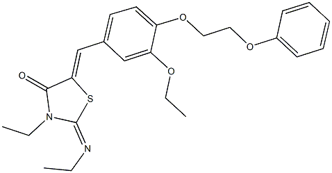 5-[3-ethoxy-4-(2-phenoxyethoxy)benzylidene]-3-ethyl-2-(ethylimino)-1,3-thiazolidin-4-one Struktur