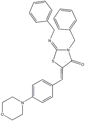 3-benzyl-2-(benzylimino)-5-[4-(4-morpholinyl)benzylidene]-1,3-thiazolidin-4-one Struktur