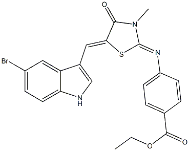 ethyl 4-({5-[(5-bromo-1H-indol-3-yl)methylene]-3-methyl-4-oxo-1,3-thiazolidin-2-ylidene}amino)benzoate Struktur