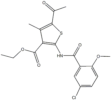 ethyl 5-acetyl-2-[(5-chloro-2-methoxybenzoyl)amino]-4-methyl-3-thiophenecarboxylate Struktur