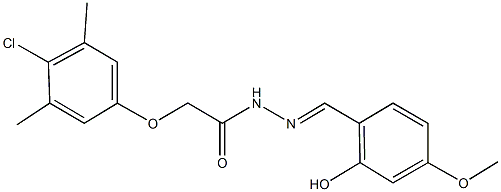 2-(4-chloro-3,5-dimethylphenoxy)-N'-(2-hydroxy-4-methoxybenzylidene)acetohydrazide Struktur