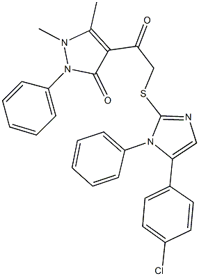 4-({[5-(4-chlorophenyl)-1-phenyl-1H-imidazol-2-yl]sulfanyl}acetyl)-1,5-dimethyl-2-phenyl-1,2-dihydro-3H-pyrazol-3-one Struktur