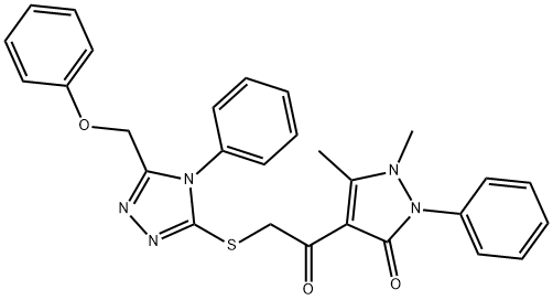 1,5-dimethyl-4-({[5-(phenoxymethyl)-4-phenyl-4H-1,2,4-triazol-3-yl]sulfanyl}acetyl)-2-phenyl-1,2-dihydro-3H-pyrazol-3-one Struktur