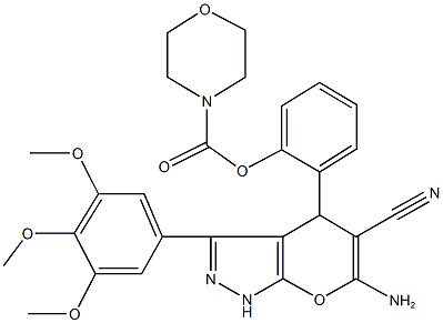 2-[6-amino-5-cyano-3-(3,4,5-trimethoxyphenyl)-1,4-dihydropyrano[2,3-c]pyrazol-4-yl]phenyl 4-morpholinecarboxylate Struktur