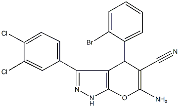 6-amino-4-(2-bromophenyl)-3-(3,4-dichlorophenyl)-1,4-dihydropyrano[2,3-c]pyrazole-5-carbonitrile Struktur