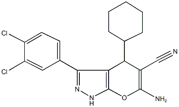 6-amino-4-cyclohexyl-3-(3,4-dichlorophenyl)-1,4-dihydropyrano[2,3-c]pyrazole-5-carbonitrile Struktur