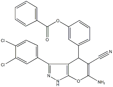 3-[6-amino-5-cyano-3-(3,4-dichlorophenyl)-1,4-dihydropyrano[2,3-c]pyrazol-4-yl]phenyl benzoate Struktur