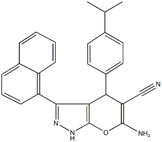 6-amino-4-(4-isopropylphenyl)-3-(1-naphthyl)-1,4-dihydropyrano[2,3-c]pyrazole-5-carbonitrile Struktur