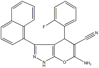 6-amino-4-(2-fluorophenyl)-3-(1-naphthyl)-1,4-dihydropyrano[2,3-c]pyrazole-5-carbonitrile Struktur