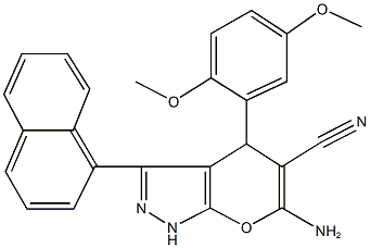 6-amino-4-(2,5-dimethoxyphenyl)-3-(1-naphthyl)-1,4-dihydropyrano[2,3-c]pyrazole-5-carbonitrile Struktur