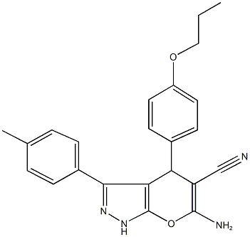 6-amino-3-(4-methylphenyl)-4-(4-propoxyphenyl)-1,4-dihydropyrano[2,3-c]pyrazole-5-carbonitrile Struktur