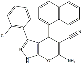 6-amino-3-(2-chlorophenyl)-4-(1-naphthyl)-1,4-dihydropyrano[2,3-c]pyrazole-5-carbonitrile Struktur