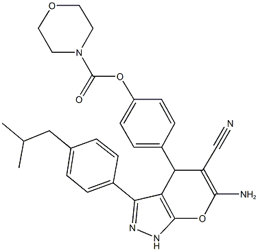 4-[6-amino-5-cyano-3-(4-isobutylphenyl)-1,4-dihydropyrano[2,3-c]pyrazol-4-yl]phenyl 4-morpholinecarboxylate Struktur