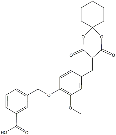 3-({4-[(2,4-dioxo-1,5-dioxaspiro[5.5]undec-3-ylidene)methyl]-2-methoxyphenoxy}methyl)benzoic acid Struktur