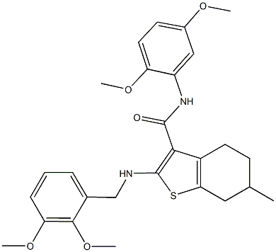 2-[(2,3-dimethoxybenzyl)amino]-N-(2,5-dimethoxyphenyl)-6-methyl-4,5,6,7-tetrahydro-1-benzothiophene-3-carboxamide Struktur