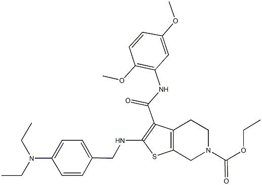 ethyl 2-{[4-(diethylamino)benzyl]amino}-3-[(2,5-dimethoxyanilino)carbonyl]-4,7-dihydrothieno[2,3-c]pyridine-6(5H)-carboxylate Struktur