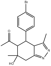 1-[4-(4-bromophenyl)-6-hydroxy-3,6-dimethyl-4,5,6,7-tetrahydro-3aH-indazol-5-yl]ethanone Struktur