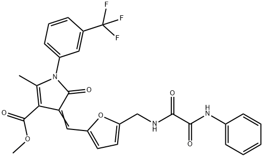 methyl 4-{[5-({[anilino(oxo)acetyl]amino}methyl)-2-furyl]methylene}-2-methyl-5-oxo-1-[3-(trifluoromethyl)phenyl]-4,5-dihydro-1H-pyrrole-3-carboxylate Struktur