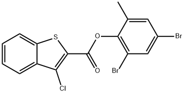 2,4-dibromo-6-methylphenyl 3-chloro-1-benzothiophene-2-carboxylate Struktur