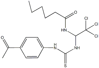 N-(1-{[(4-acetylanilino)carbothioyl]amino}-2,2,2-trichloroethyl)hexanamide Struktur