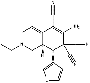 6-amino-2-ethyl-8-(3-furyl)-2,3,8,8a-tetrahydro-5,7,7(1H)-isoquinolinetricarbonitrile Struktur