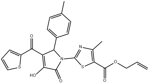 allyl 2-[3-hydroxy-5-(4-methylphenyl)-2-oxo-4-(2-thienylcarbonyl)-2,5-dihydro-1H-pyrrol-1-yl]-4-methyl-1,3-thiazole-5-carboxylate Struktur