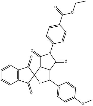 ethyl 4-(1-(4-methoxyphenyl)-1',3',4,6(2'H)-tetraoxo-3a,4,6,6a-tetrahydrospiro[1H-furo[3,4-c]pyrrole-3,2'-(1'H)-indene]-5(3H)-yl)benzoate Struktur