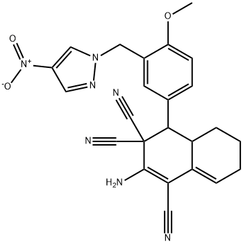 2-amino-4-[3-({4-nitro-1H-pyrazol-1-yl}methyl)-4-methoxyphenyl]-4a,5,6,7-tetrahydro-1,3,3(4H)-naphthalenetricarbonitrile Struktur