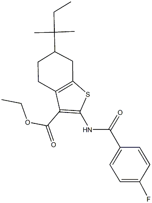 ethyl 2-[(4-fluorobenzoyl)amino]-6-tert-pentyl-4,5,6,7-tetrahydro-1-benzothiophene-3-carboxylate Struktur