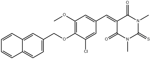 5-[3-chloro-5-methoxy-4-(2-naphthylmethoxy)benzylidene]-1,3-dimethyl-2-thioxodihydro-4,6(1H,5H)-pyrimidinedione Struktur