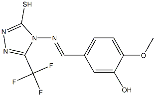 2-methoxy-5-({[3-sulfanyl-5-(trifluoromethyl)-4H-1,2,4-triazol-4-yl]imino}methyl)phenol Struktur