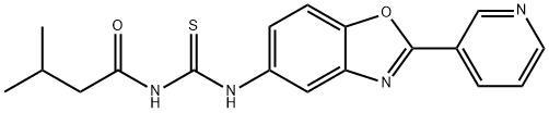 N-(3-methylbutanoyl)-N'-[2-(3-pyridinyl)-1,3-benzoxazol-5-yl]thiourea Struktur